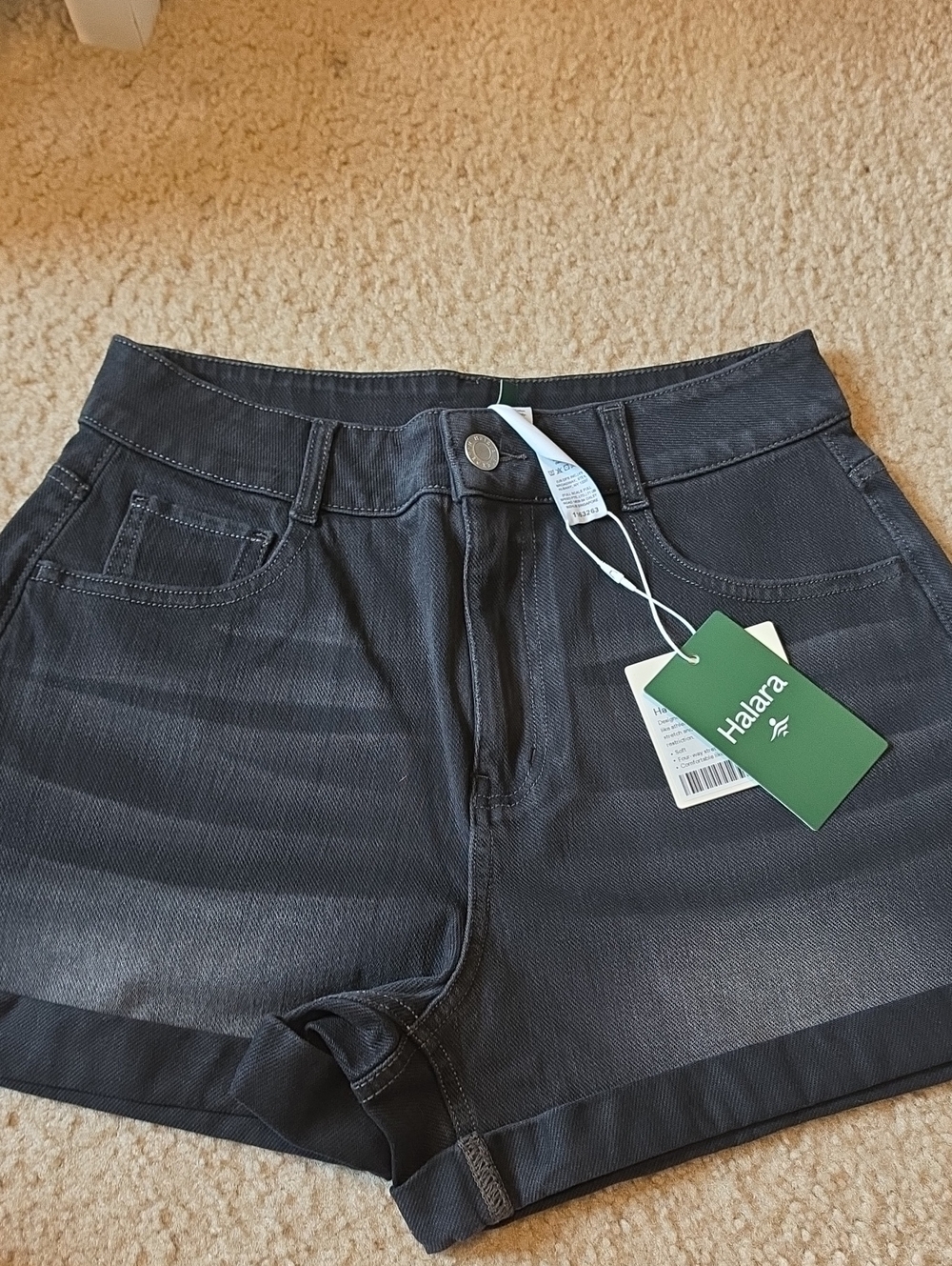 HALARA Black Denim-Look High-Rise Shorts